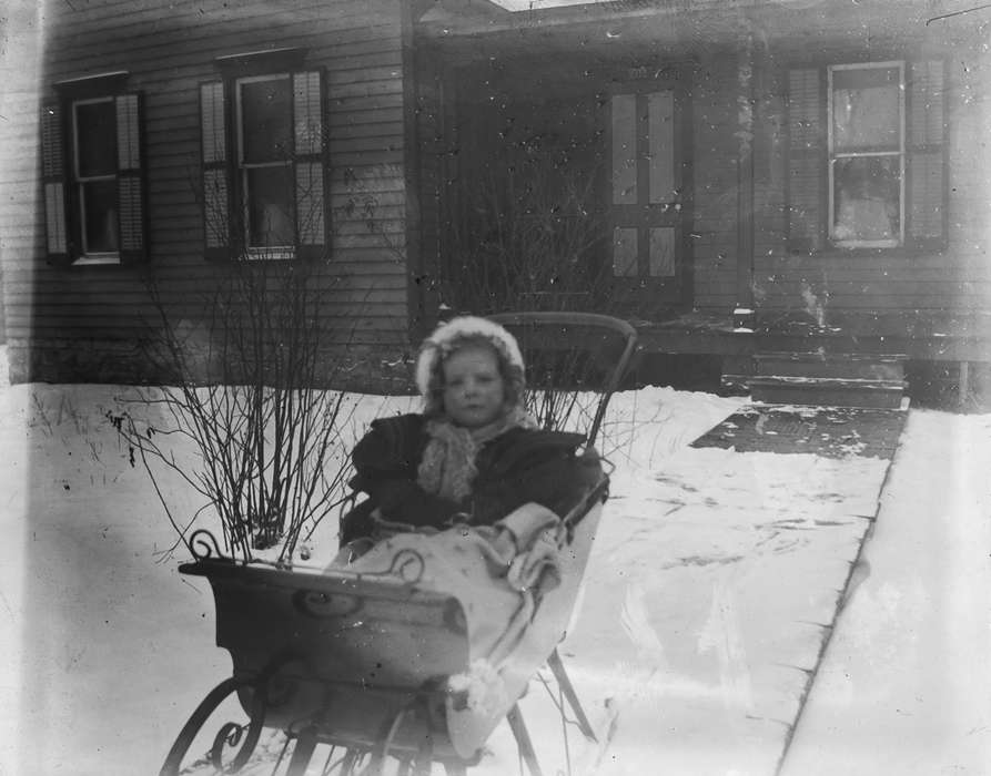 sled, Children, winter, IA, Portraits - Individual, snow, history of Iowa, Iowa History, Anamosa Library & Learning Center, Iowa
