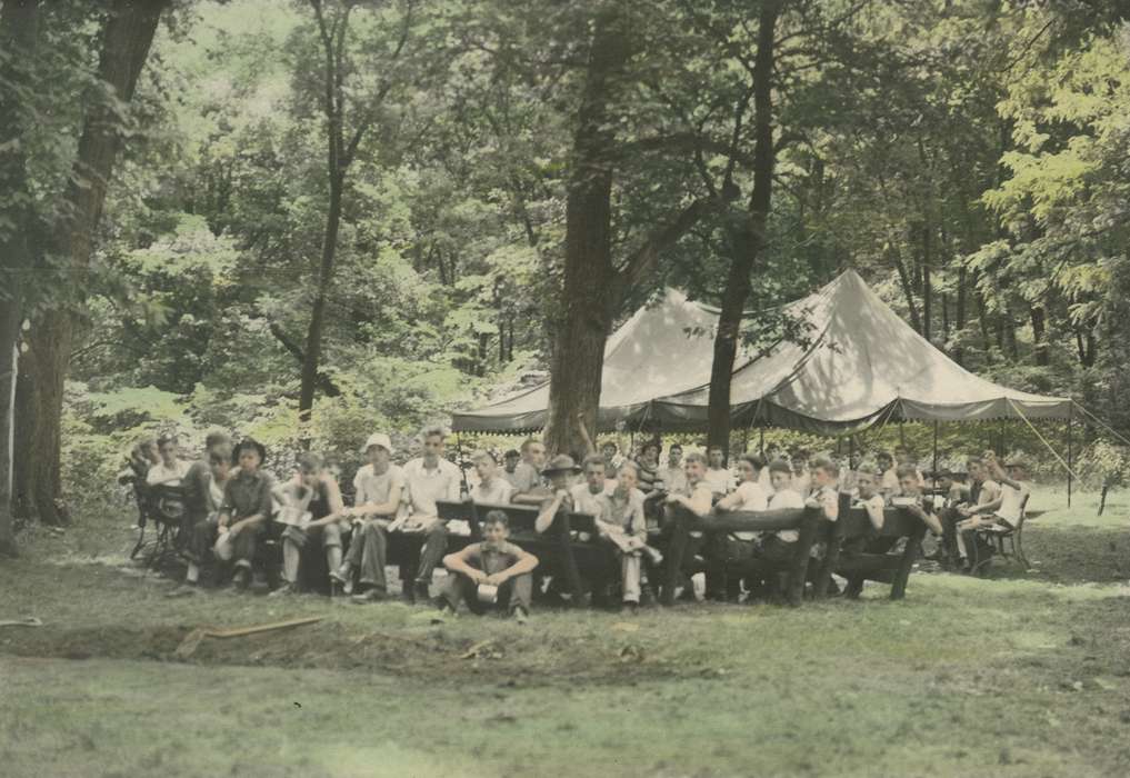 Children, Webster County, IA, McMurray, Doug, boy scout, Portraits - Group, Outdoor Recreation, colorized, history of Iowa, Iowa History, camp, Iowa