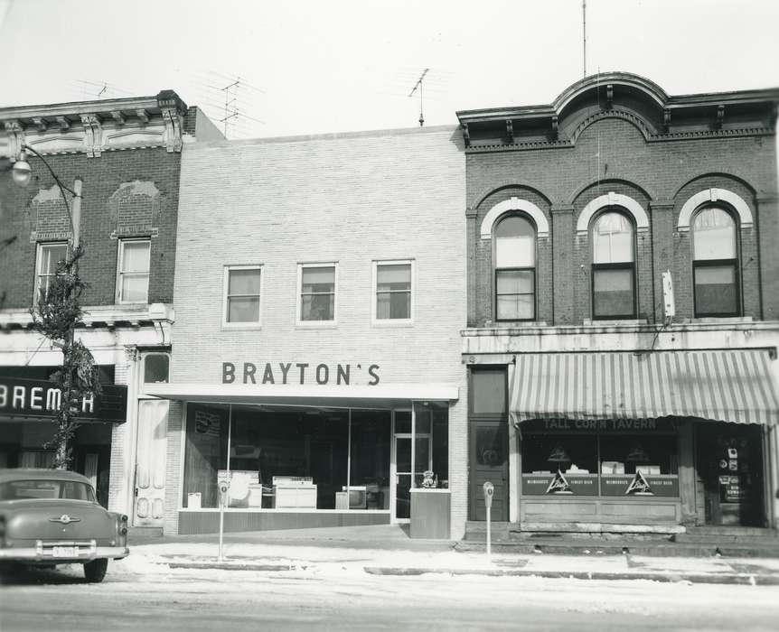 saloon, Waverly, IA, Iowa, buick, Waverly Public Library, oven, parking meter, movie theater, Main Streets & Town Squares, storefront, correct date needed, Iowa History, history of Iowa, appliance, television, brick building, Businesses and Factories